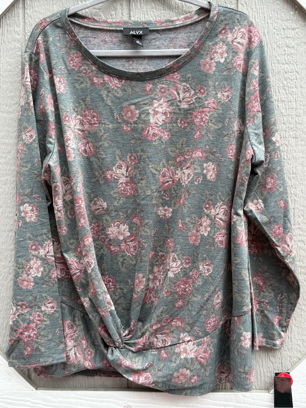 ALYX Gray Floral Long-Sleeve Twist-Hem Tee